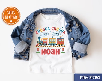 Chugga Chugga Two Two Personalized Birthday Shirt Train Theme Second Birthday Party Shirt Custom Name Birthday T Shirt