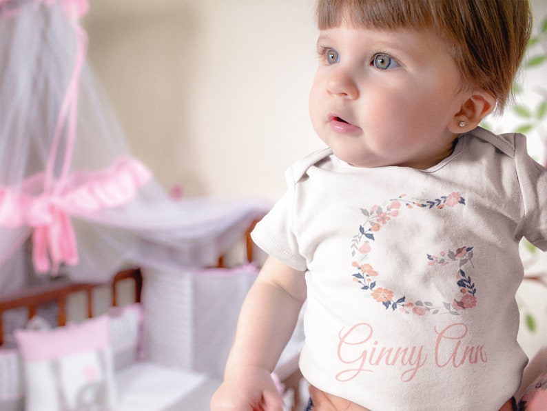 Personalized Floral Baby Name Onesie\u00ae Girl Custom Onesie\u00ae Girl Baby Name Onesie\u00ae Girl Flowers Onesie\u00ae Girl