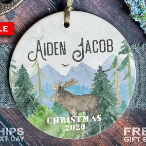 Children&#39;s Christmas Ornament - Personalized Moose Christmas Ornament - Boys Christmas ornament