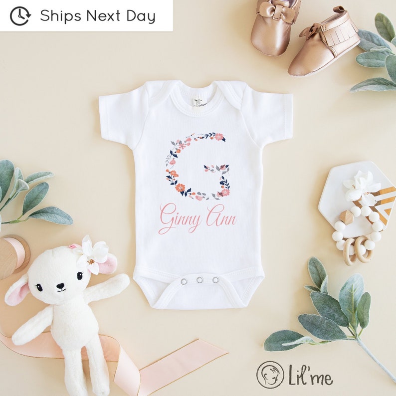 Personalized Floral Baby Name Onesie\u00ae Girl Custom Onesie\u00ae Girl Baby Name Onesie\u00ae Girl Flowers Onesie\u00ae Girl