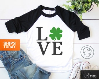 St. Patrick's Day Kids Shirt - Cute Shamrock Love Toddler Shirt - Unisex Irish Kid Love Shirt