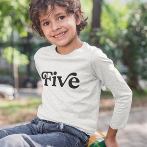 Fifth Birthday Toddler Shirt Retro Five Boy Kids Shirt 5th Birthday Gift Long Sleeve White Shirt