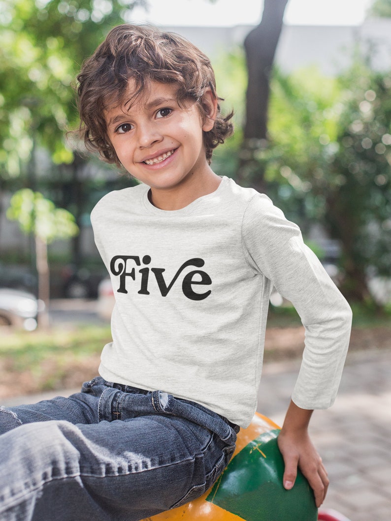 Fifth Birthday Toddler Shirt Retro Five Boy Kids Shirt 5th Birthday Gift Long Sleeve White Shirt