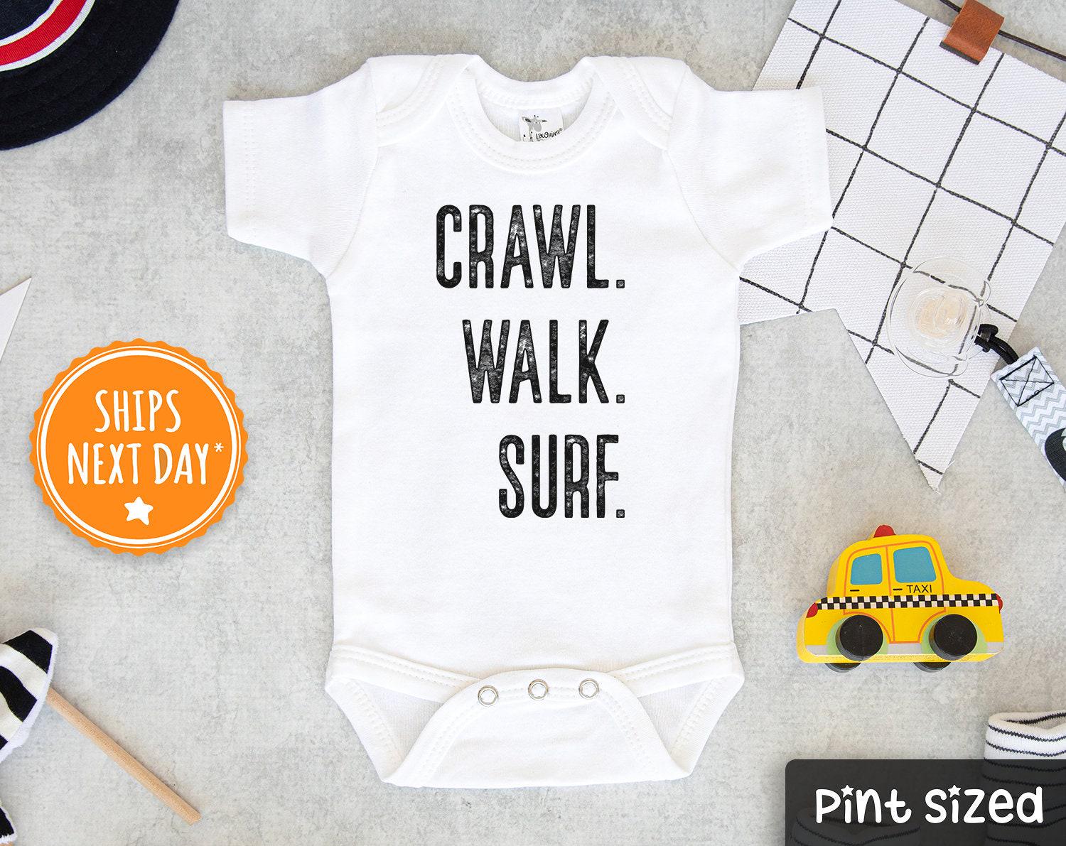 Surfing Baby Onesie® -  Crawl- Walk- Surf Baby Onesie® - Cute Surfing Lover Baby Bodysuit