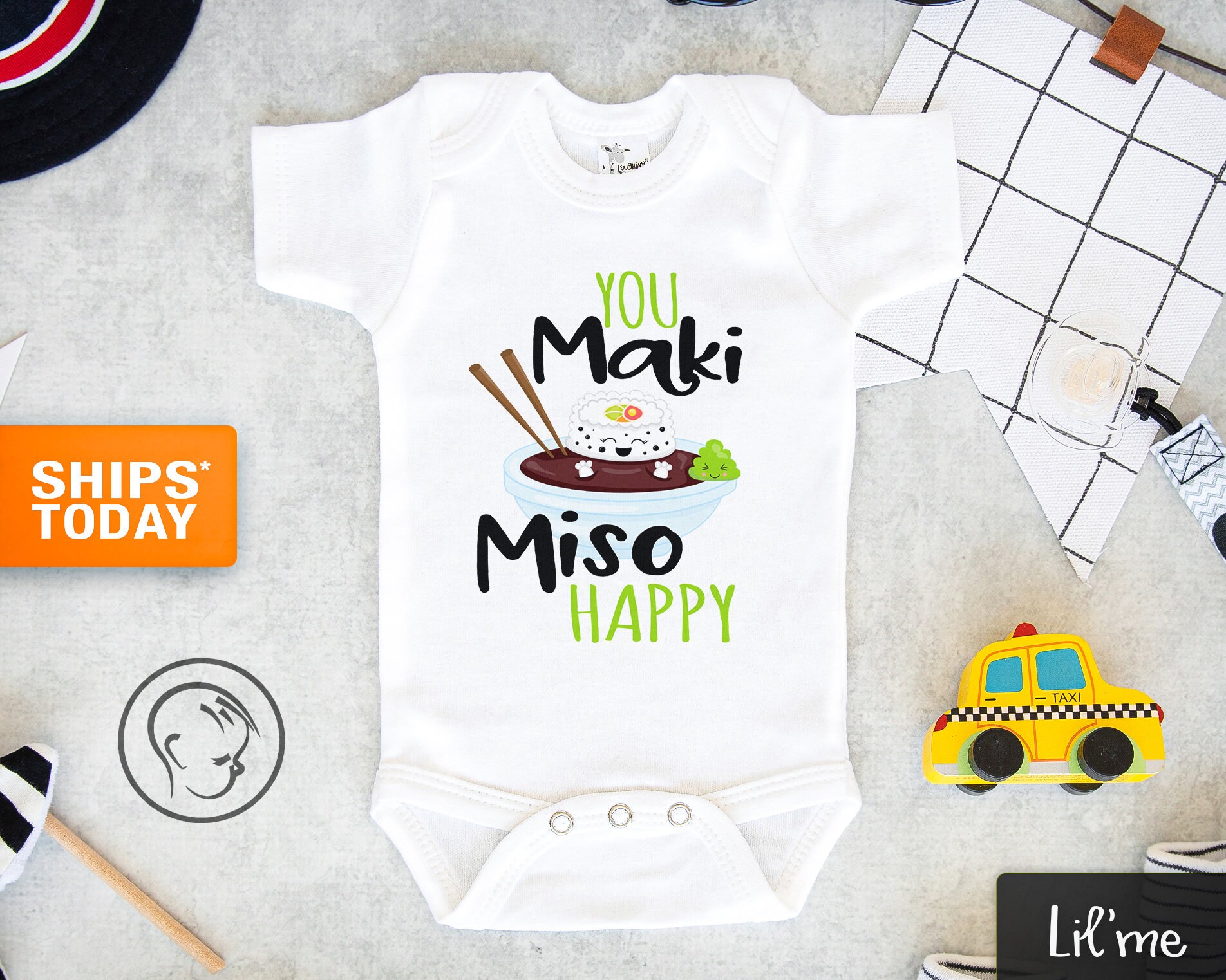 You Maki Miso Happy Onesie® - Cute Miso Onesie® - Asian Baby Onesie®-…