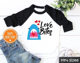 Love Bites Baseball Tee - Cute Valentines Day Toddler Shirt - Valentines Toddler Shark Shirt