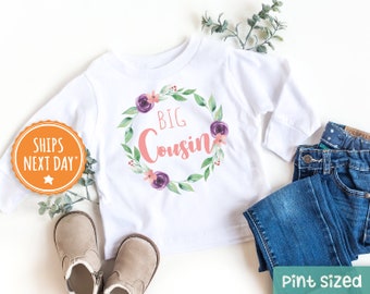 Big Cousin Shirt - Big Cousin Toddler Girl Shirt - Big Cousin Toddler Shirt Colored Floral Wreath