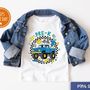 Boys Pre-K Shirt  - Retro Back To School Toddler Shirt - Cute Monster Truck First Day Of School Baseball Tee - Pre-K Gift