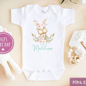 Easter Baby Girl Onesie® - Personalized Girl Onesie® - Cute Easter Bunny Baby Onesie®