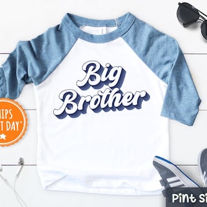 Big Brother Shirt - Cute Big Brother Toddler Shirt - Retro Big Brother Blue Baseball tee - Vintage Big Bro Gift