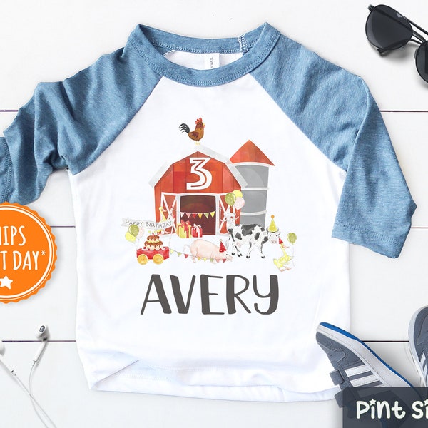 Third Birthday Farm Shirt- Three Barn Animals Birthday Boy- Personalized 3rd Farm Birthday Boy shirt