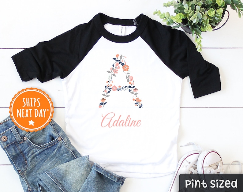 Personalized Floral Toddler 3/4 Raglan Custom Toddler Shirt Girl Flowers Toddler Girl Toddler Name Shirt Girl image 2