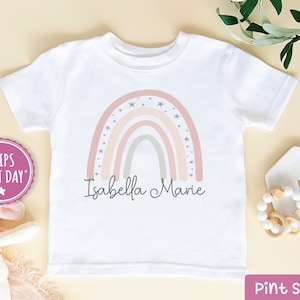 Girls Personalized Name Rainbow Shirt - Custom Name Toddler Shirt- Neutral Pink Rainbow Girls Shirt