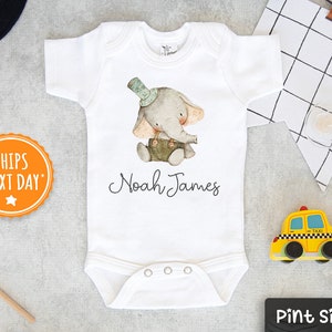 Personalized Name Elephant Onesie® - Custom Baby Boy Onesie®- Cute Elephant Onesie®