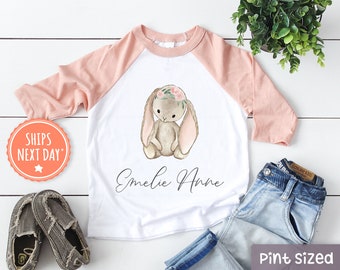 Personalized Bunny Girls Raglan - Custom Name Girls Toddler Shirt - Cute Easter Bunny Girls Shirt - Girls Personalized Name Gift