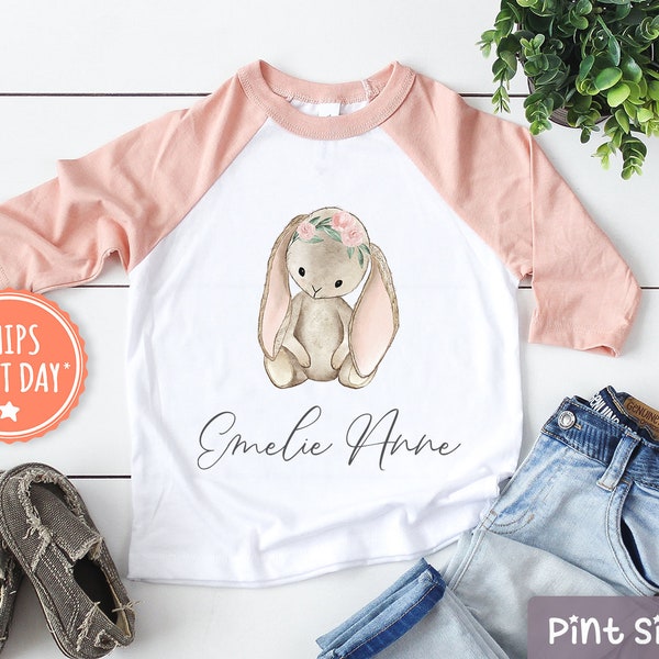 Personalized Bunny Girls Raglan - Custom Name Girls Toddler Shirt - Cute Easter Bunny Girls Shirt - Girls Personalized Name Gift