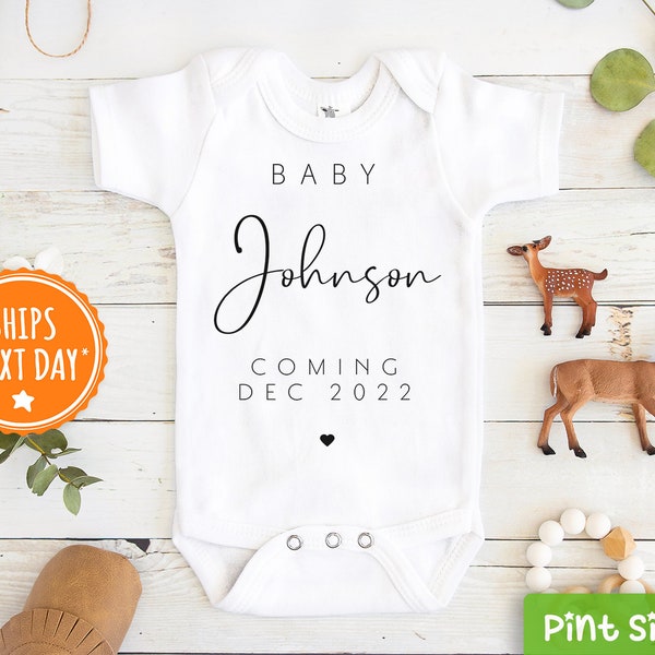 Personalized Last Name Announcement Baby Onesie® - Pregnancy Announcement Baby Onesie®-  Modern Announcement Onesies®- Baby Name Onesie®
