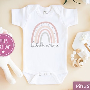 Girls Personalized Name Rainbow Onesie® Custom Name Baby Girl Onesie® Neutral Pink Rainbow Baby Onesie® image 1