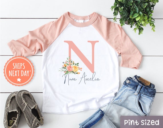 Personalized Name Floral Raglan Girls Custom Name Shirt Pink