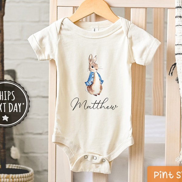 Personalized Name Bunny Onesie® - Custom Peter Rabbit Natural Baby Boy Bodysuit - Cute Easter Bunny Bodysuit
