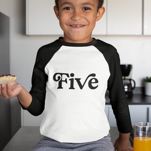 Fifth Birthday Toddler Shirt Retro Five Boy Kids Shirt 5th Birthday Gift 3/4 Sleeve Black Raglan