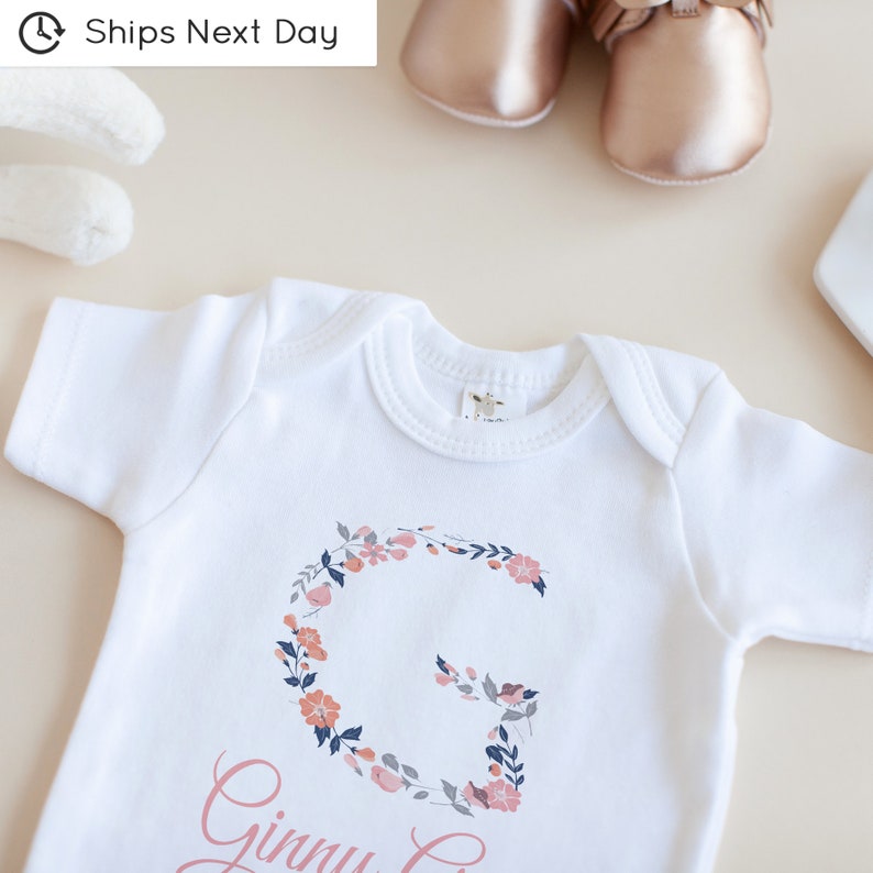 Personalized Floral Baby Name Onesie\u00ae Girl Custom Onesie\u00ae Girl Baby Name Onesie\u00ae Girl Flowers Onesie\u00ae Girl
