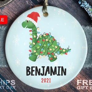 Boys Christmas Ornament - Personalized Dinosaur Christmas Ornament - Cute Kids Christmas ornament