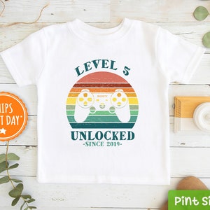 Fifth Birthday Boy shirt- Level 5 unlocked 5th Birthday shirt- Five Birthday Video Game Shirt- Fifth Birthday Boy Gamer Baseball Tee