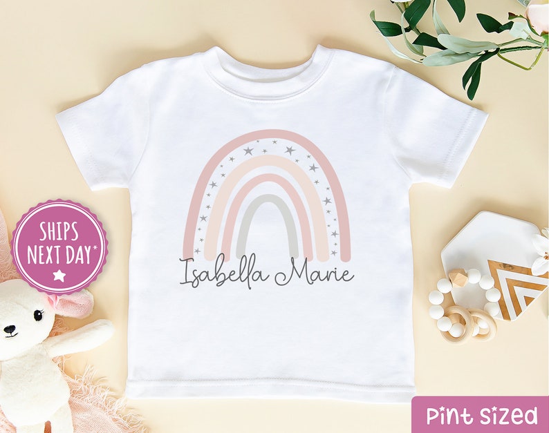 Girls Personalized Name Rainbow Onesie® Custom Name Baby Girl Onesie® Neutral Pink Rainbow Baby Onesie® image 4