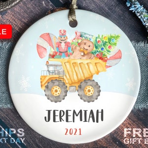 Boys Christmas Ornament - Personalized Dump Truck Christmas Ornament - Custom Kids Truck ornament