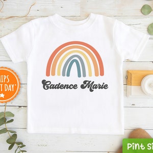 Personalized Retro Rainbow Girls Kids Shirt - Custom Name Toddler Shirt - Vintage Rainbow Baseball Tee