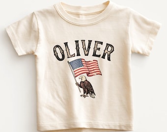 Personalized Eagle American Flag Kids Shirt - Custom Name 4th of July Toddler Tee