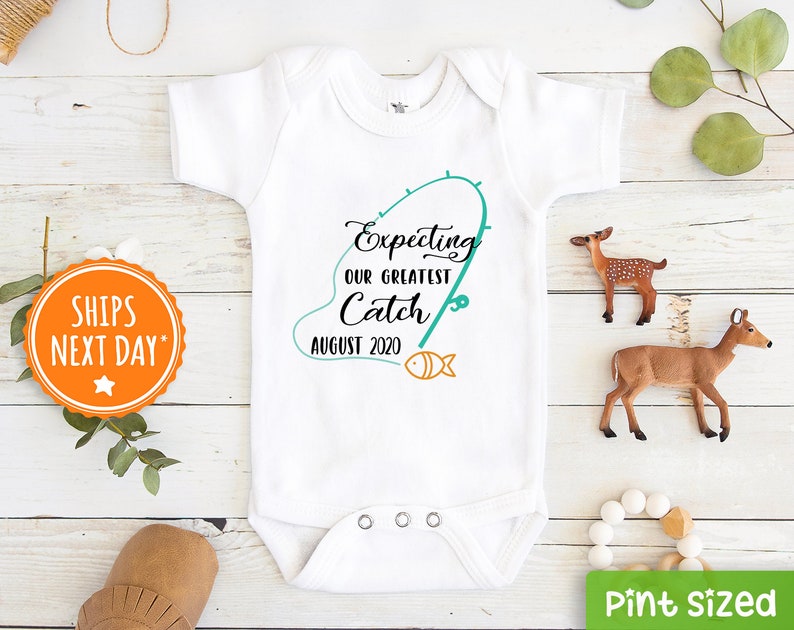 Personalized Announcement Baby Onesie® Expecting Our Greatest Catch Bodysuit image 1