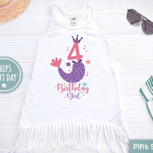 Fourth Birthday Girls Fringe Dress - Boho Girls Clothes - Cute Mermaid Bathingsuit Cover Up