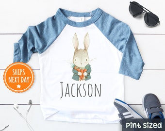 Personalized Name Bunny Boys Shirt - Custom Easter Rabbit Boy Gift- Cute Easter Bunny Baseball Tee