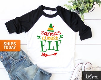 Santa's Cutest Elf Toddler Shirt - Cute Christmas Baseball Tee