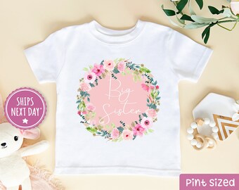 Big Sister Shirt - Big Sister Toddler Shirt - Big Sister Kids Shirt - Pink Floral Wreath Sister Shirt