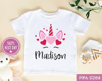 Girls Personalized Valentine's Day Shirt - Custom Name Unicorn Girls Shirt- Girls Pink Unicorn Toddler Shirt