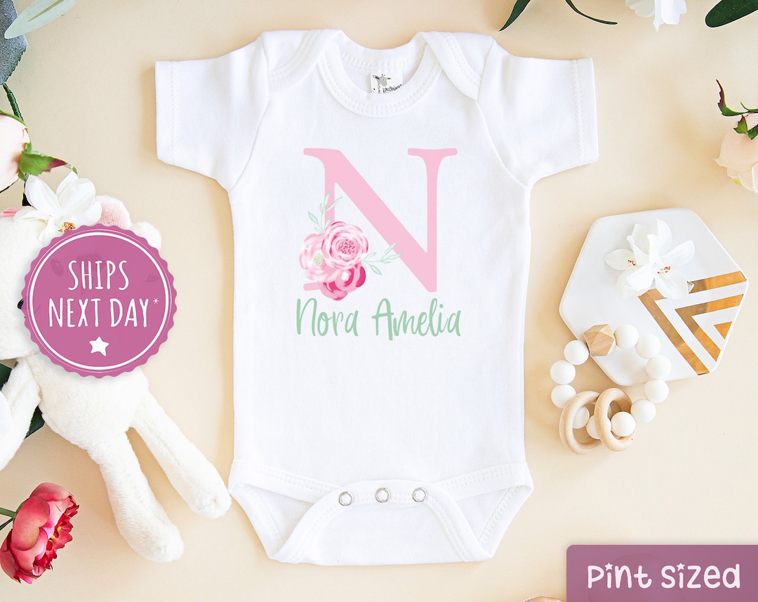 Personalized Floral Baby Girl Onesie® Girl Custom Onesie® Girl Pink — free download