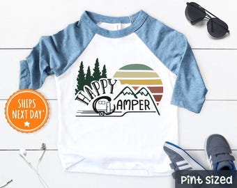 Happy Camper Kids Raglan - Camping Toddler Shirt - Little Camper Kid - Adventure Kids Shirt - Hiking Kids Shirt