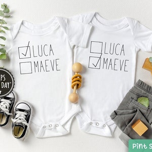 Baby Name Twin Onesie® Set - Funny Name Twin Onesies® - Funny Best Friends Twin Shirts - Cute Best Friend Twin Baby Onesies®