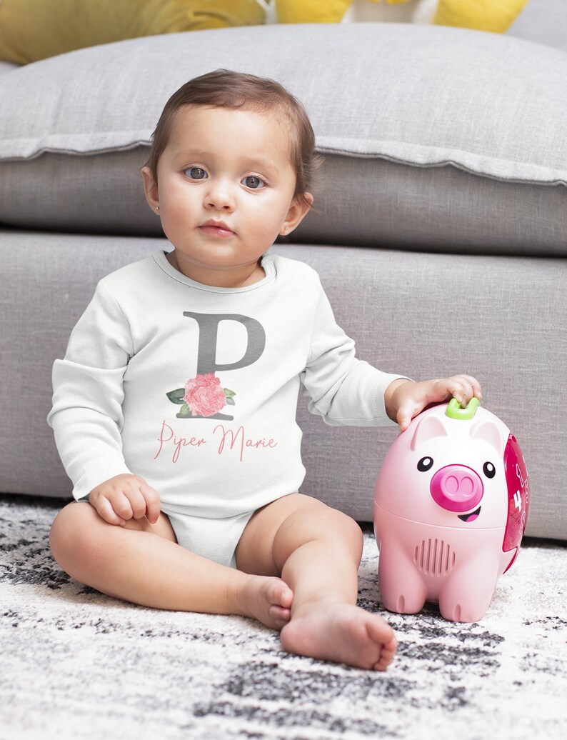 Personalized Name Floral Baby Girl Onesie® Custom Floral Etsy