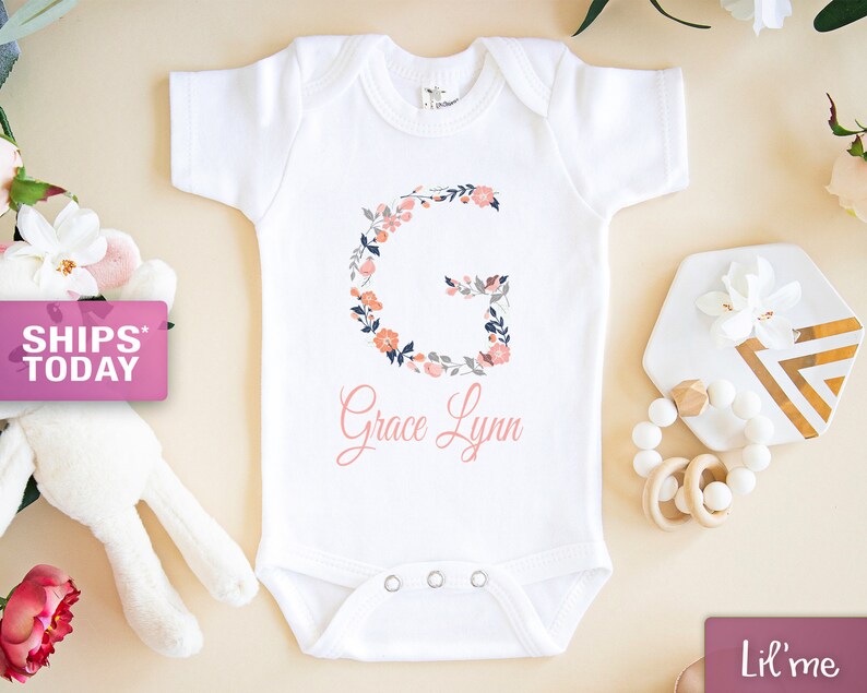 Personalized Baby Girl Onesie® Custom Girl Onesie® Flowers Etsy