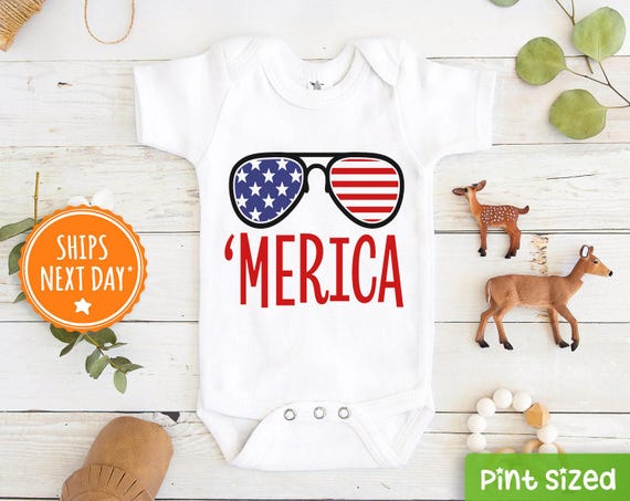 Merica Glasses Baby Onesie®- Fourth of July Bodysuit - 4th of July Onesie®