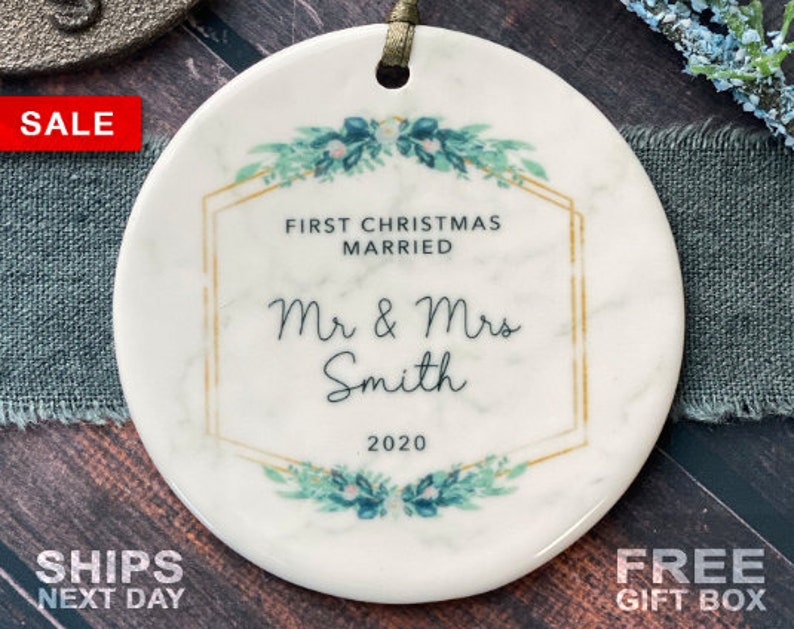 Personalized Mr & Mrs Christmas Ornament - First Christmas Married Ornament - First Christmas as Mr and Mrs photo