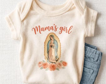 Mama's Girl Virgin Mary Baby Onesie - Cute Catholic Guadalupe Floral Bodysuit