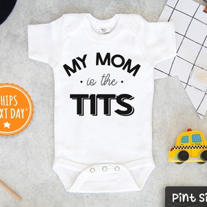 Funny Breastfeeding Toddler Shirt Mom Is The Tits Kids Tee Cute Breastfed Hipster Kids Shirt image 3