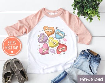 Candy Hearts Toddler Shirt - Cute Valentines Day Kids Tee - Valentines Baseball Tee