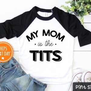 Funny Breastfeeding Toddler Shirt Mom Is The Tits Kids Tee Cute Breastfed Hipster Kids Shirt image 2