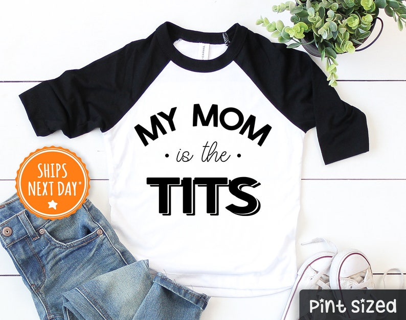 Funny Breastfeeding Toddler Shirt Mom Is The Tits Kids Tee Cute Breastfed Hipster Kids Shirt image 2